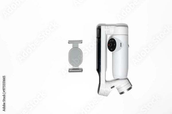 Fototapeta Smartphone gimbal white on an isolated white background with copy space.