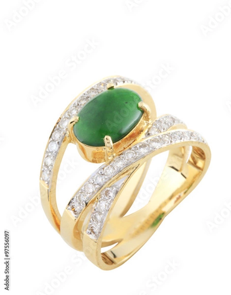 Obraz Jade with diamond gold ring isolated on white background