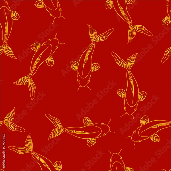 Fototapeta Seamless vector hand drawn fish pattern.