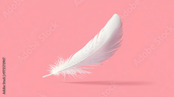 Fototapeta Floating White Feather on Soft Pink Background - Minimalist Design