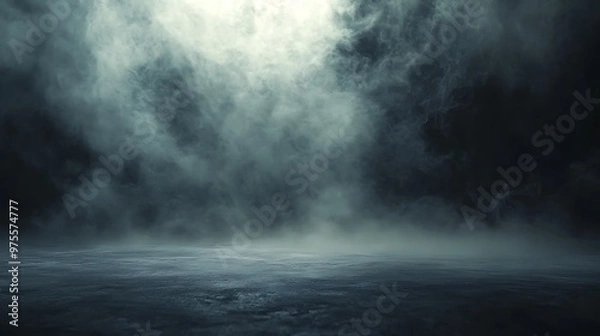 Fototapeta Dynamic fog rolling over a dark, textured background, with a clear area in the center for adding text or product highlights