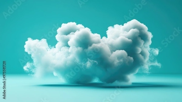 Fototapeta Elegant digital cloud with modern smoke effects on a plain, serene turquoise background, emphasizing technology