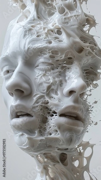 Obraz Abstract Sculpture of a Human Face Morphing into Fluid