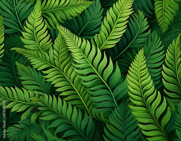 Fototapeta  Green fern leaf texture, creating a natural, tropical pattern for a vibrant background._1(507)
