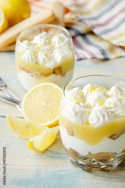 Fototapeta Lemon tiramisu in a glass