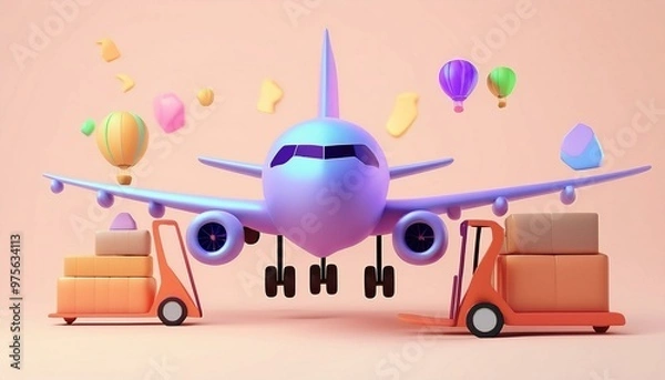 Fototapeta Efficient Logistic Transportation with Modern Airplane in Blue Sky Background