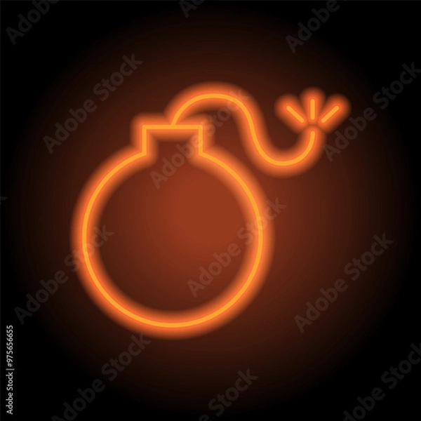 Fototapeta Bomb simple icon. Flat design. Orange neon on black background