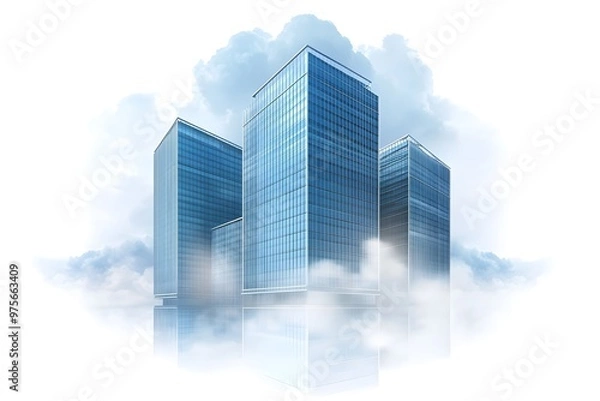 Obraz Three tall buildings with a cloudy sky in the background
