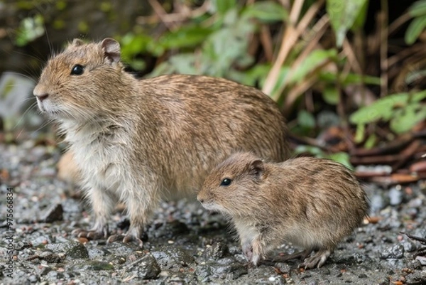 Obraz Two Capybaras Standing on Rocky Ground