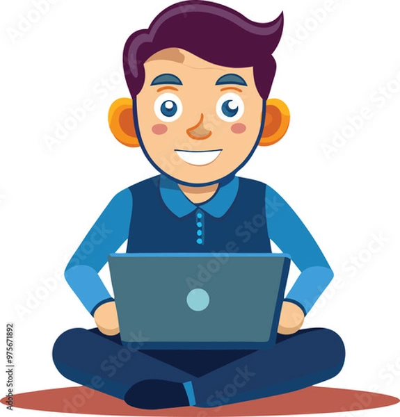 Obraz Man using laptop illustration cartoon character