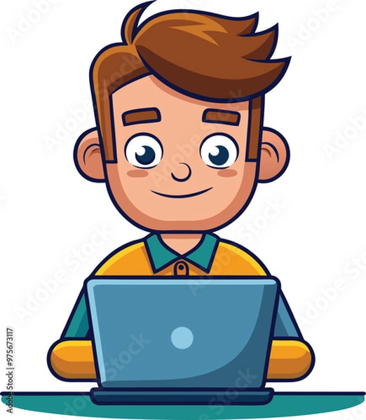 Obraz Man using laptop illustration cartoon character