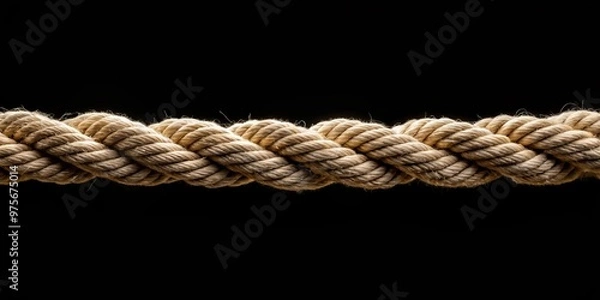 Fototapeta Close-Up of a Braided Rope Against a Black Background, macro, texture, lighting, nautical, rope, texture