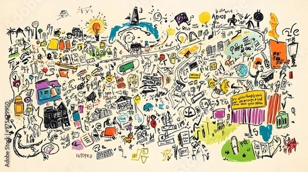 Fototapeta Whimsical Doodle with Colorful Creative Icons and Symbols