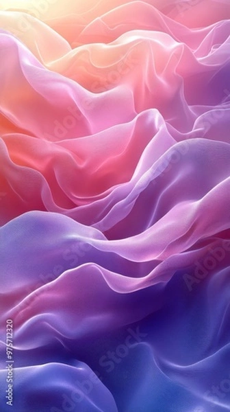 Fototapeta Beautiful, colorful landscape of flowing, wavy fabric-like textures in shades of pink, purple, and blue