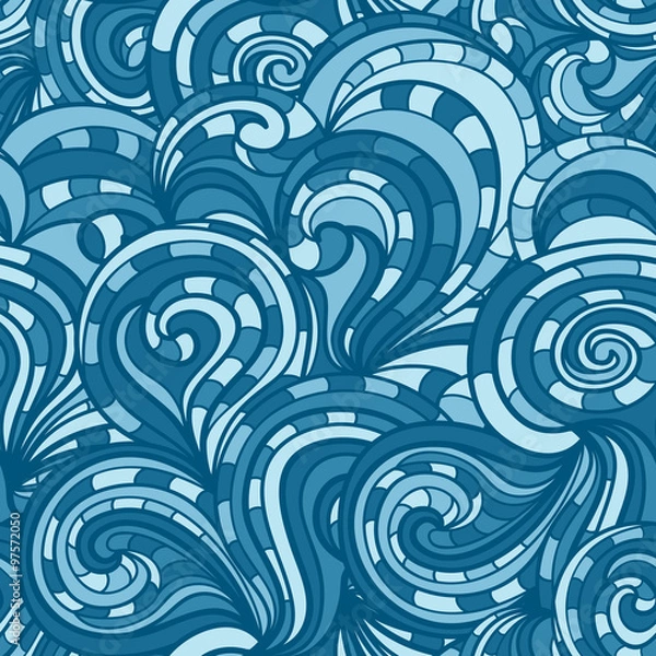 Fototapeta Blue seamless background of curly patterns