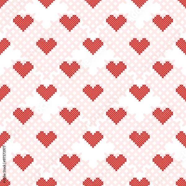 Obraz Red Heart seamless pattern. Cross-stitch.