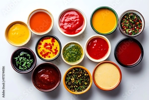 Fototapeta Assortment of Colorful Sauces in Bowls