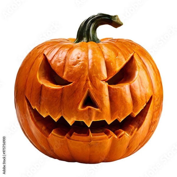 Obraz Carved Halloween jack o lantern pumpkin isolated on transparent background