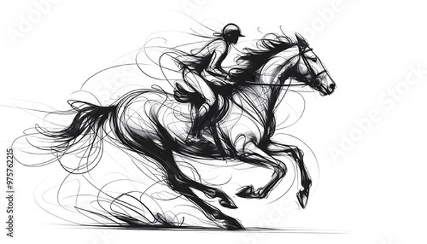 Fototapeta Sketch of a rider on horseback in motion
