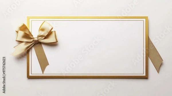 Obraz A blank gift voucher template with elegant golden borders and space for custom text, isolated on a white background