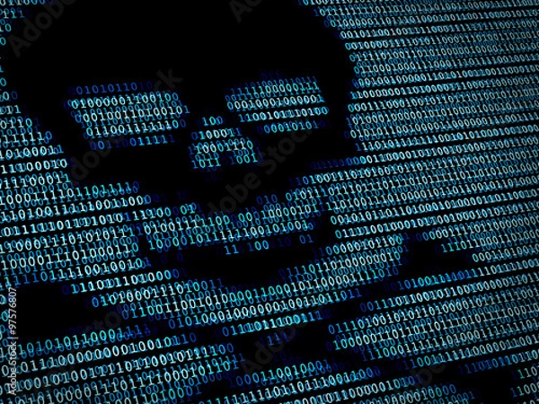 Fototapeta Human skull in digital background / Concept of network security or computer virus
