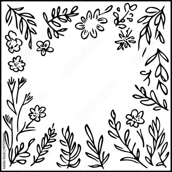 Fototapeta Floral Vector Border with Hand-Drawn Elements