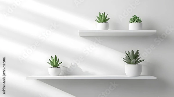 Fototapeta Minimalist Wall Shelf with Succulents