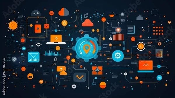 Obraz Fondo tecnologicos y científicos Ingeniería informatica y concepto de cadena de bloques. Big data y comunicacion. Internet y analisis de datos en la web. Trabajo en equipo y programacion