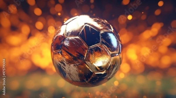 Fototapeta Golden Soccer Ball with Bokeh Background