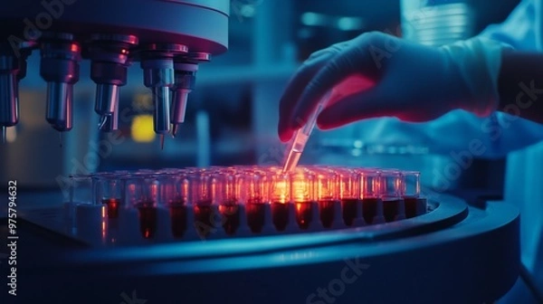 Fototapeta A student places test tubes into a centrifuge, preparing to spin them at high speed for separation.