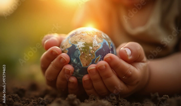 Fototapeta Earth in hands. world environment day. save of earth, nature. environment concept for background. AI generated.