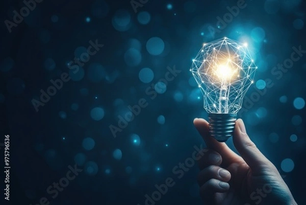 Obraz A Hand Holding a Light Bulb Representing Innovation and Ideas