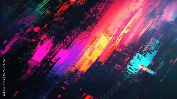 Fototapeta Dynamic abstract background with colorful digital glitches, creating an energetic and vibrant visual experience.