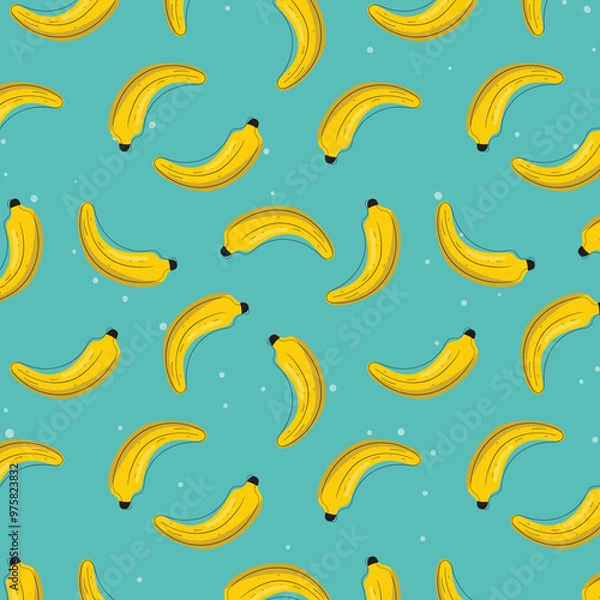 Fototapeta Exotic seamless banana pattern on blue background. Pop art illustration for fabric, paper, banner, wallpaper and textile