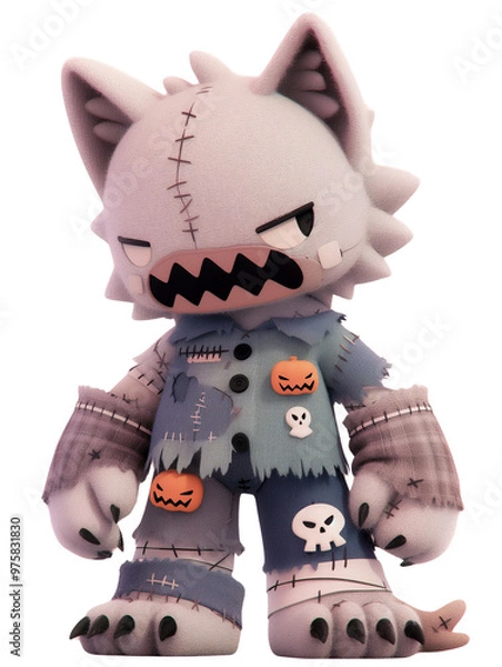 Fototapeta かわいいフェルト風の狼男（ウェアウルフ）(背景透過:明るめ用)