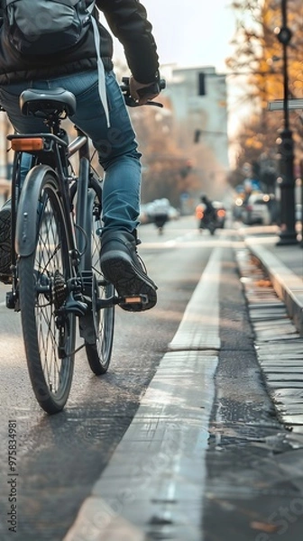 Fototapeta Eco Friendly Commute in the Autumn City Landscape Promoting Sustainable Mobility and Green Lifestyle