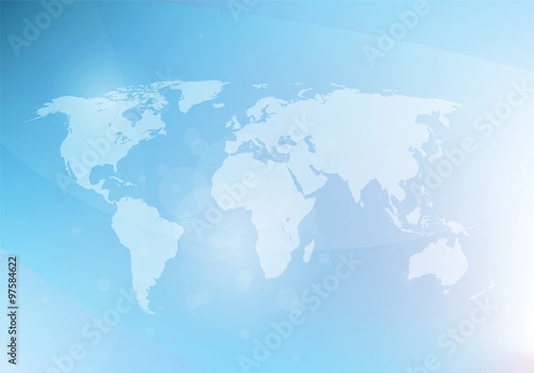 Fototapeta Abstract blue background with world map, vector
