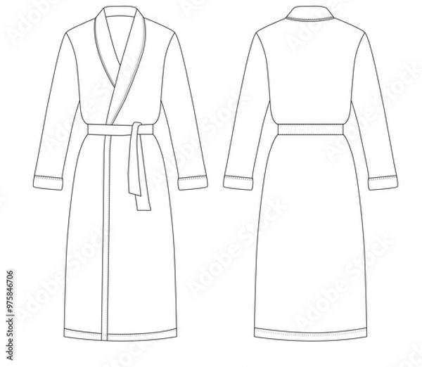 Fototapeta Bathrobe vector lineart Outline illustration flat sketch design outline