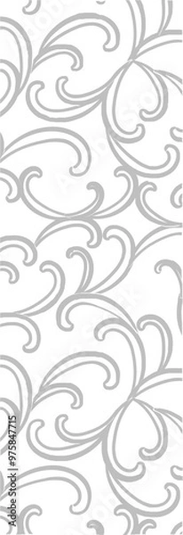 Fototapeta A decorative pattern featuring intricate, swirling designs in gray on a white background, suitable for wallpaper or textile design.