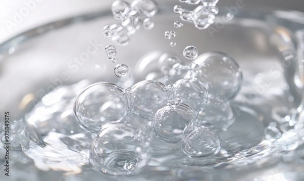 Fototapeta Tablet fizzing in water, bubbles ascending, close-up shot