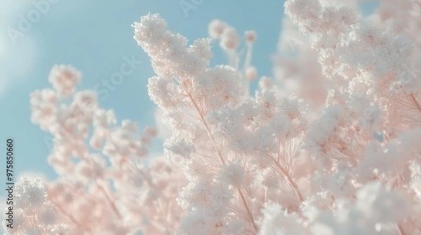 Fototapeta  A tight shot of a bouquet of flowers against a backdrop of a clear blue sky