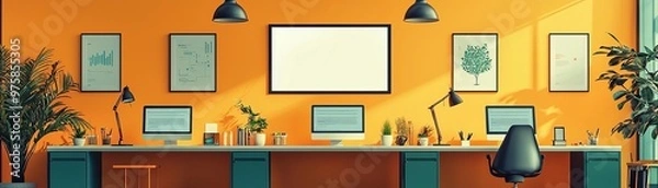 Fototapeta A contemporary workspace where mobilefirst business strategies are in use