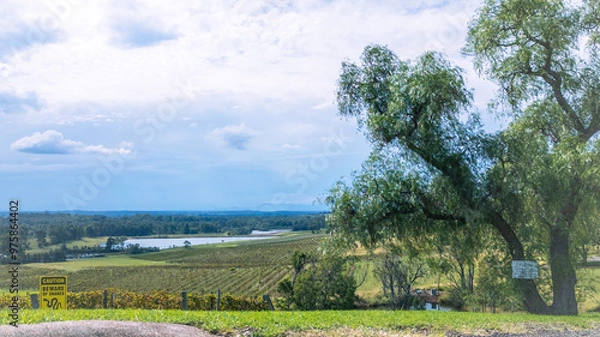 Obraz ドローンで上空から撮影したオーストラリアの田舎町、ハンターベリー