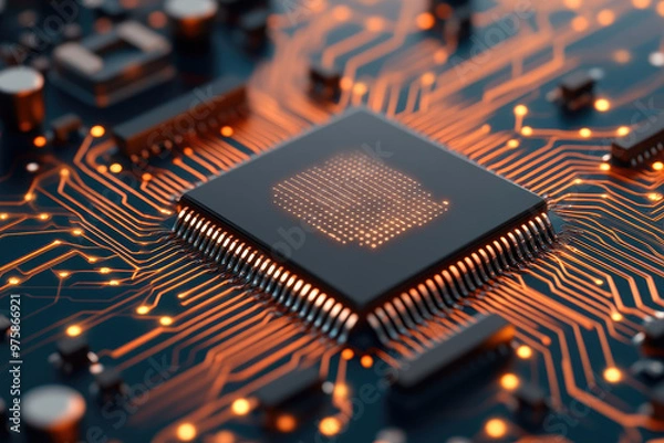 Fototapeta Explore cutting-edge quantum processing and deep learning applications in AI, showcasing future technology innovations for business and science presentations.