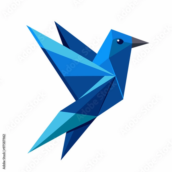 Fototapeta Blue paper origami bird on white background