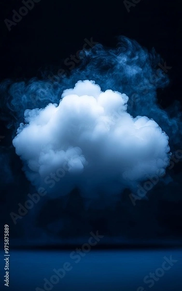 Obraz A beautiful, fluffy cloud illuminated against a dark background, perfect for illustrating tranquility and nature's beauty.