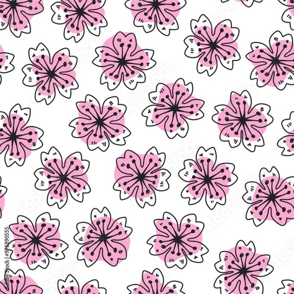 Fototapeta Flower pattern background. cherry blossom pattern background. Flower Doodle pattern. Flower seamless pattern background. Floral pattern seamless. 