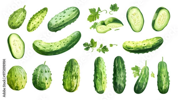 Fototapeta Set of Cucumber isolated on transparent background