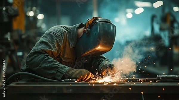 Fototapeta Welder at Work in a Factory