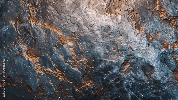 Fototapeta Textured rock surface showcasing intricate patterns and varying colors illuminated by natural light